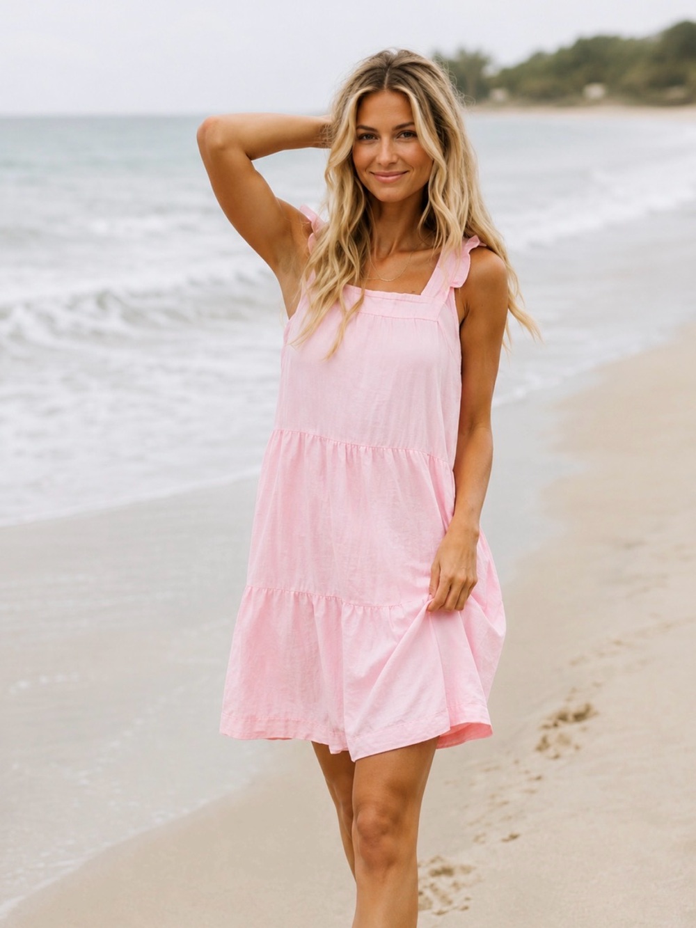 Roolee Pink Tiered Sundress / Swim Cover Up Size S